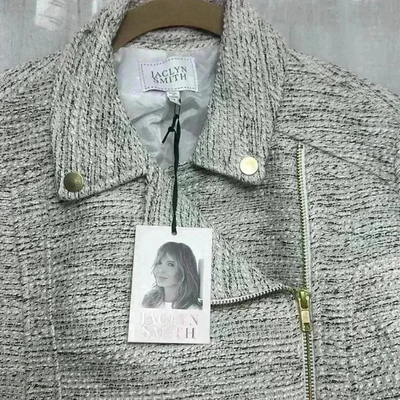 NWT Jaclyn Smith Wool Blend Tweed Moto Jacket Gold Accents Med Item#3K - Picture 4 of 10